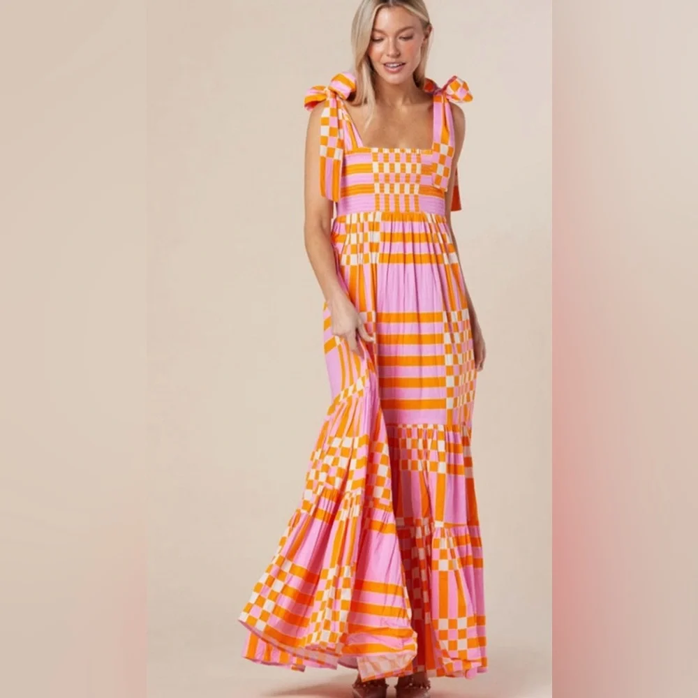 Pink & Orange Patterned Maxi Dress - Picture 1 of 1